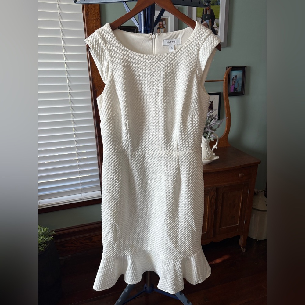 Nine West Cream Textured Midi Dress